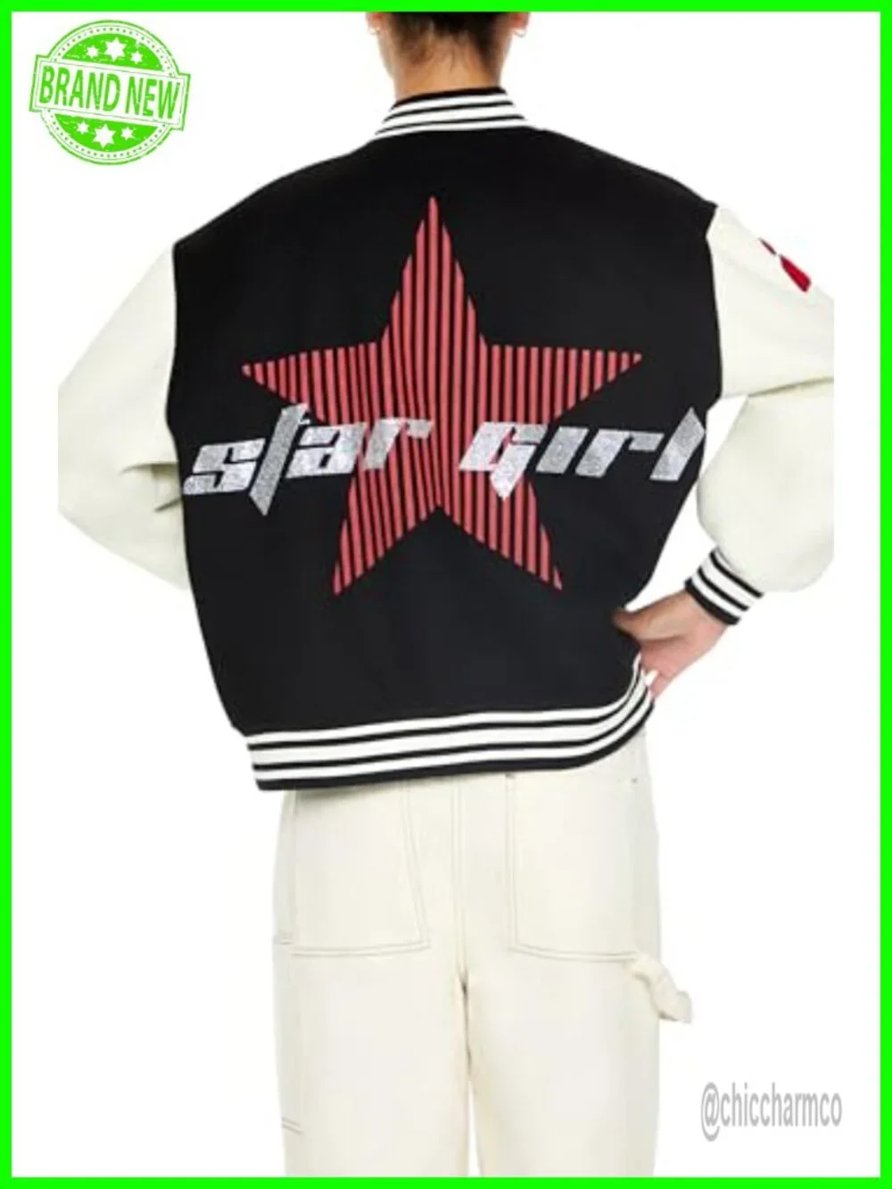Women's Varsity Letterman Jacket Bomber Snap Front Polyester